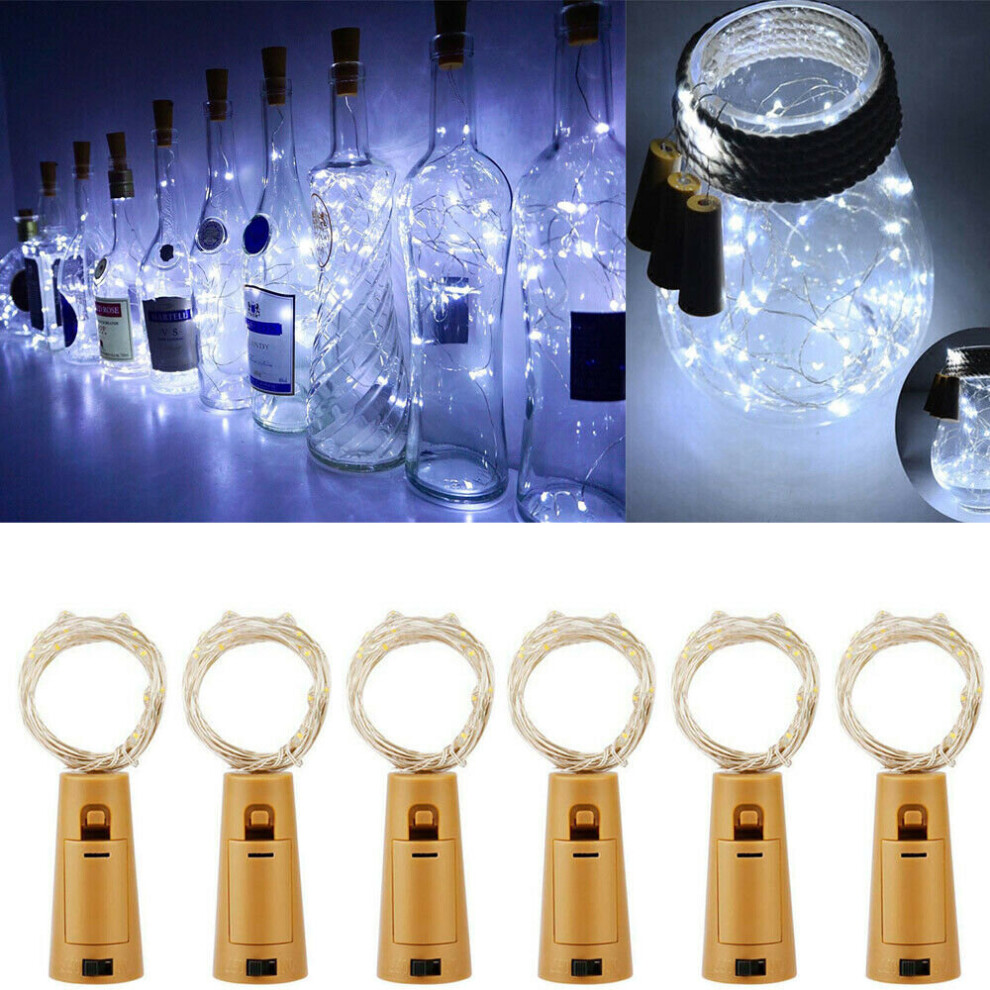(Cold White) 6x Cork Shape Wine Bottle LED String Copper Wire Fairy Light For Xmas Decor