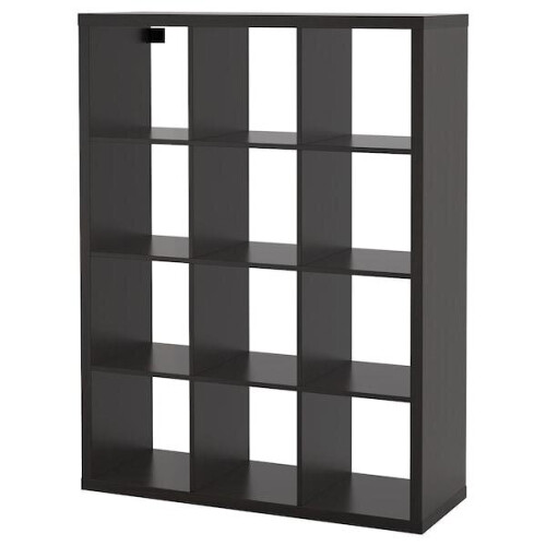 Ikea KALLAX Shelving unit, Black-Brown 12 Cube Bookcase Storage 112x147 cm