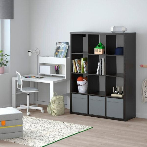 Ikea KALLAX Shelving unit, Black-Brown 12 Cube Bookcase Storage 112x147 cm 2