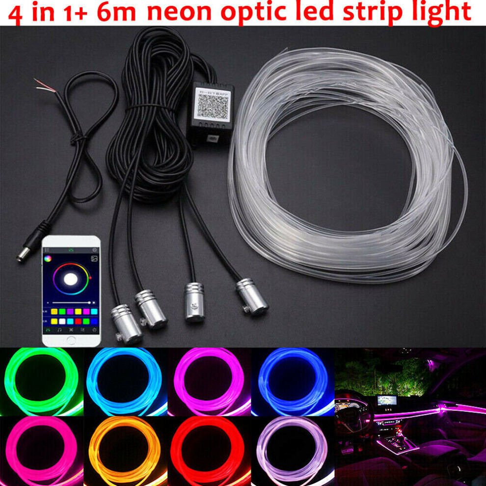 RGB EL Wire LED Strip Light App Control For Car Interior Atmosphere