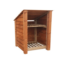 (4ft, Rustic Brown) Wooden Log Store With Kindling Shelf - Reversed Roof (L-99cm, H-126cm / 180cm, W-81cm)