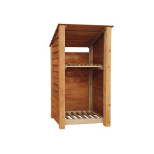 (6ft, Rustic Brown) Wooden Log Store With Kindling Shelf - Reversed Roof (L-99cm, H-126cm / 180cm, W-81cm)