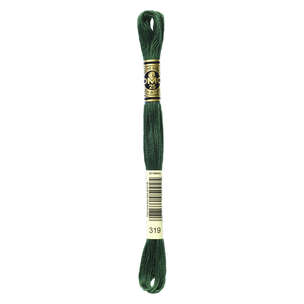 DMC Mouline floss/skein for sewing/embroidery - 8 metres - 319 - Pistachio Green, Very Dark