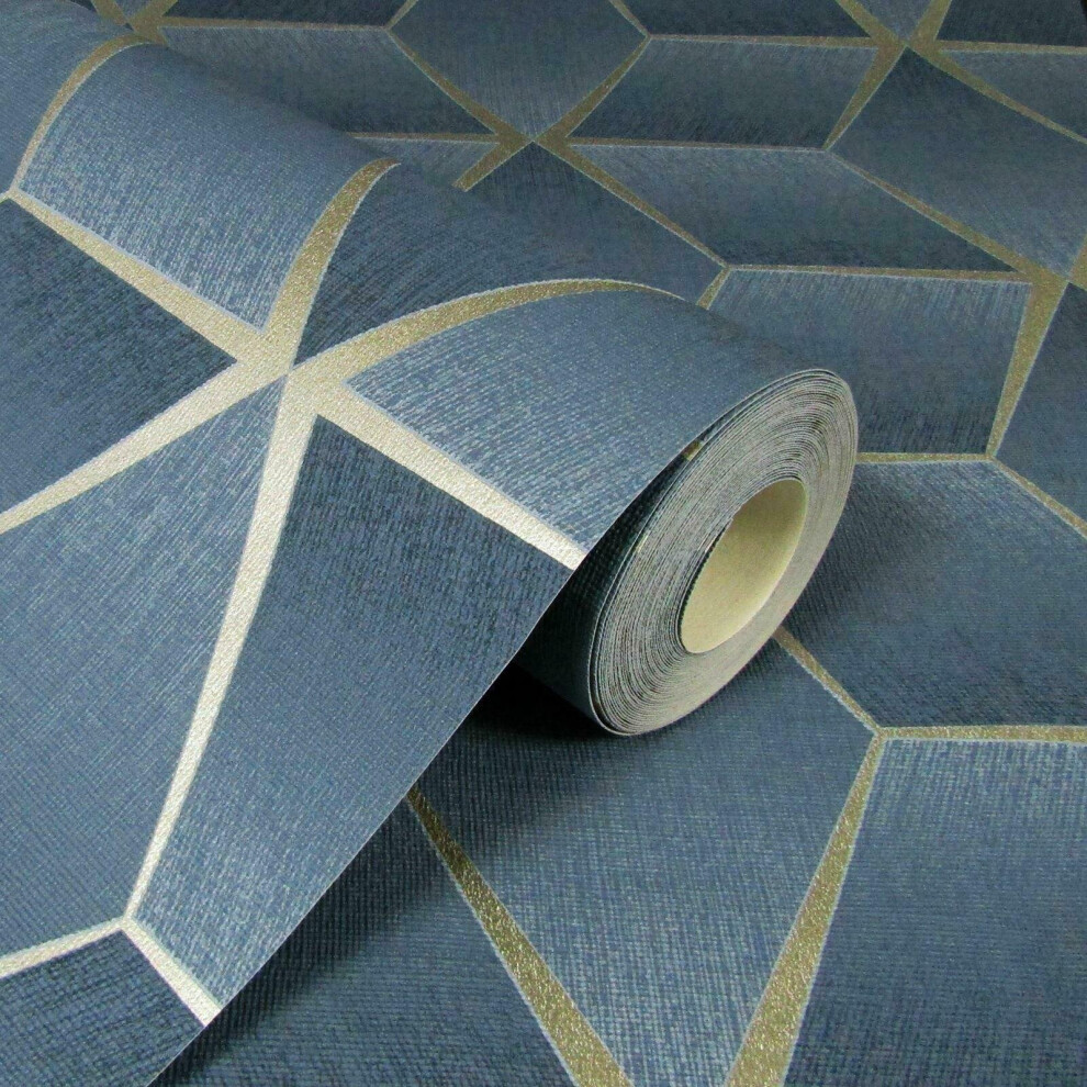 Rasch Textured Geometric Diamonds Metallic Wallpaper Geo Navy Blue Silver 310634