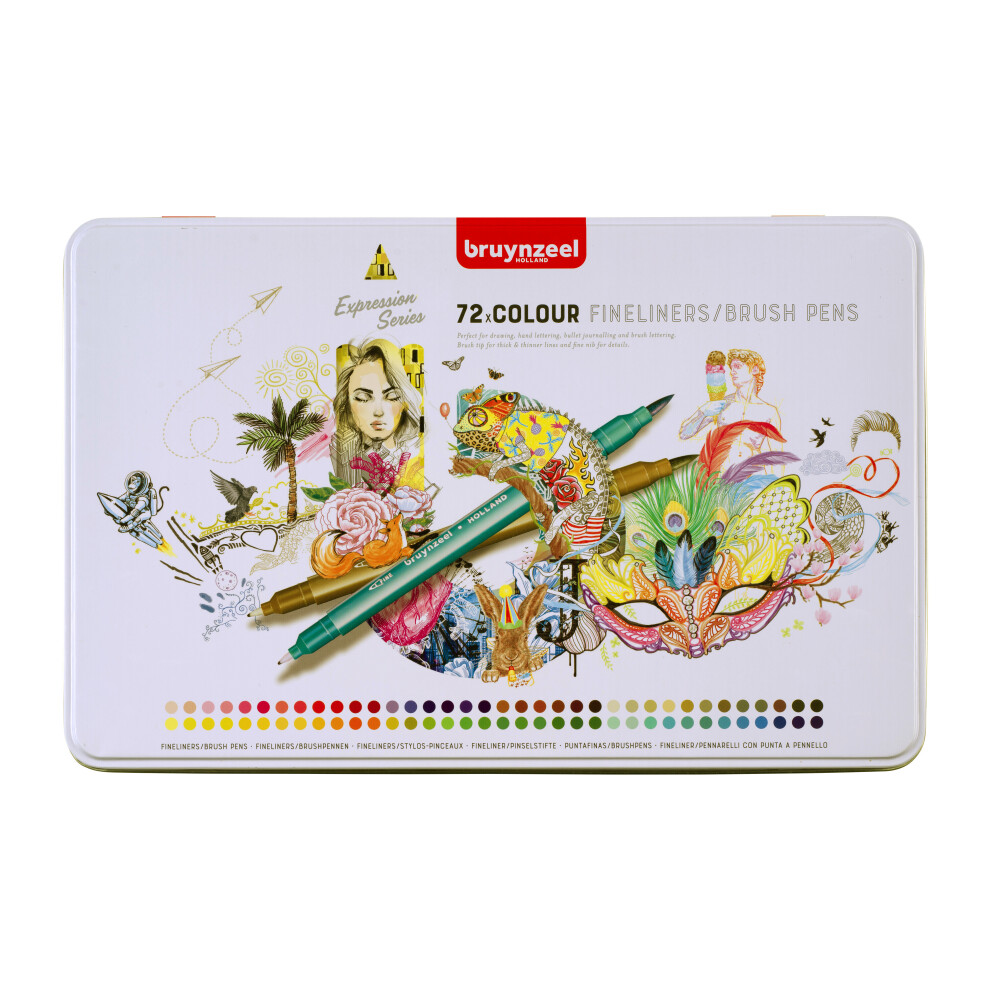 Bruynzeel Creatives Fineliner/Brush Pen Set Di 72 Colori | Penne A Doppia Punta Per Scrivere, Disegnare E Colorare Libri Per Adulti-image