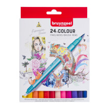 Bruynzeel Creatives Fineliner/Brush Pen Set 24 väriä | Kaksipäiset kynät kirjoittamiseen, piirtämiseen ja kirjoihin