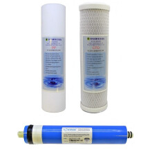 3 Stage Aquarium Reverse Osmosis 10" Drop In Replacement Water Filter Pack (PP & CTO) and 50 GPD Membrane by Finerfilters