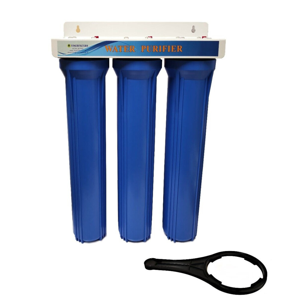 Finerfilters 20" Standard Dechlorinator Triple Water Filter Housing with PP + GAC + CTO with Hozelock Type Connections
