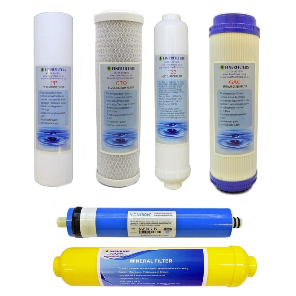 Finerfilters 6 Stage Reverse Osmosis Filter Pack with 50GPD Membrane