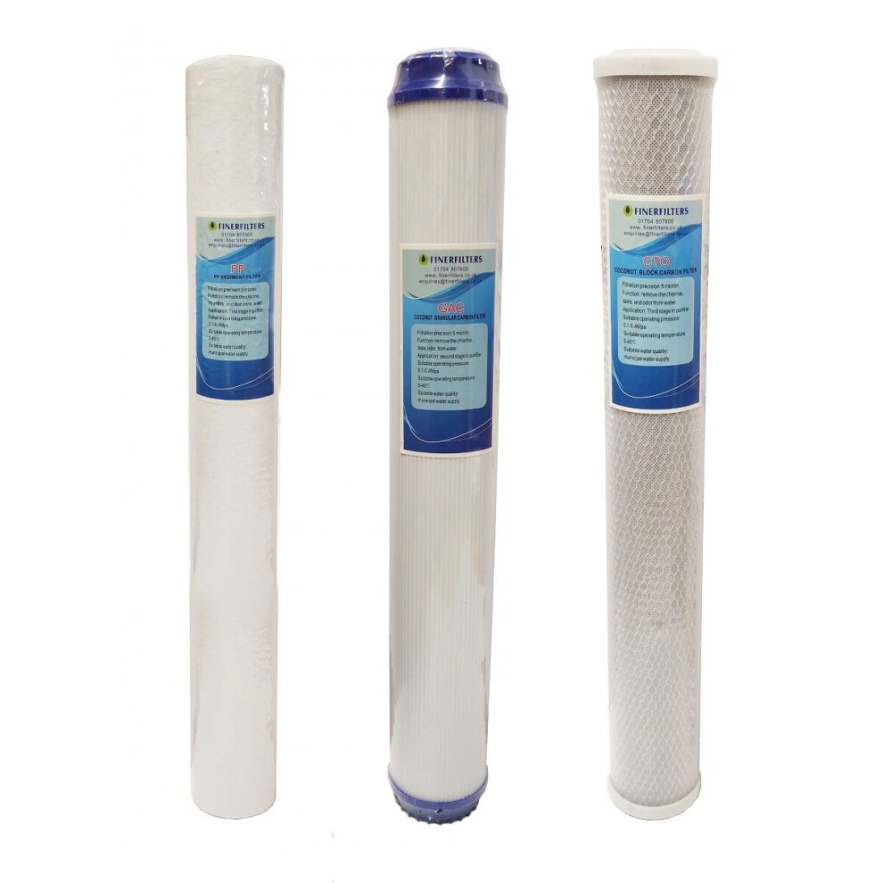 Finerfilters 20" Triple Housing Replacement Filter Set PP Sediment, GAC & CTO Carbon Block