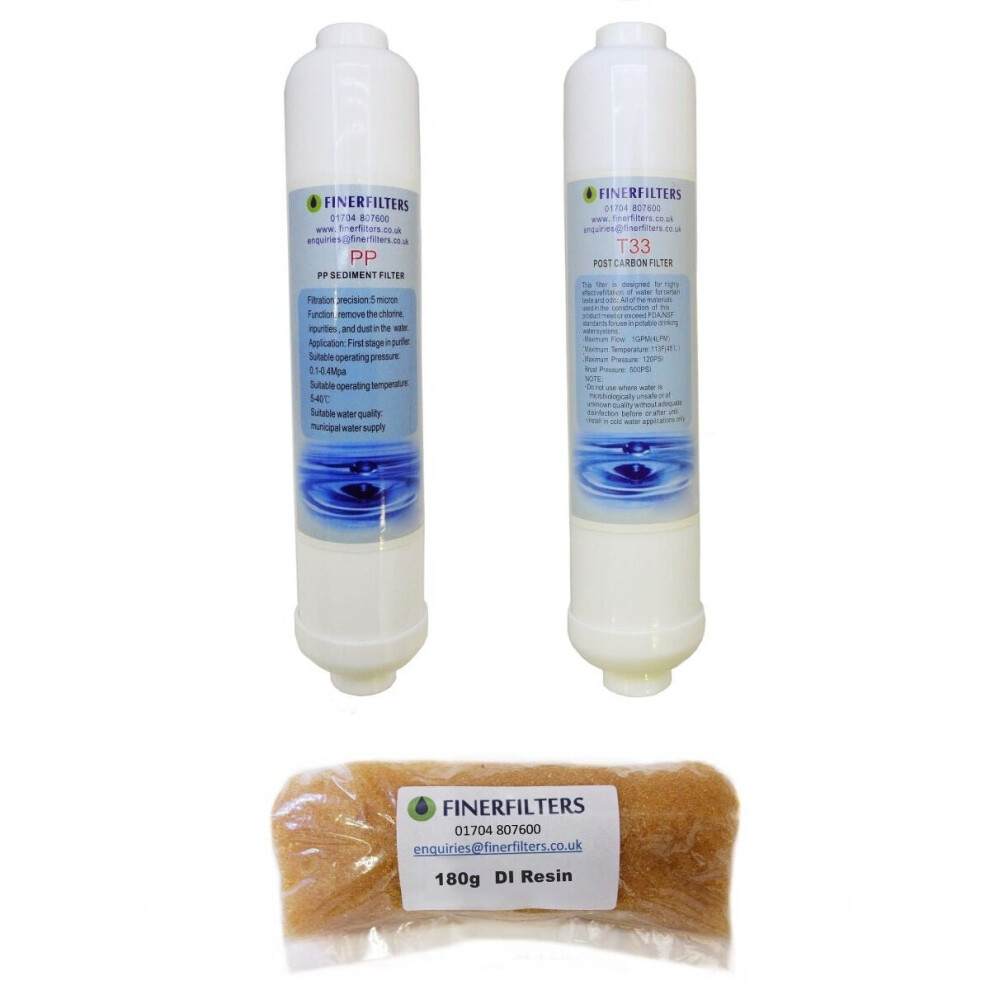 4 Stage Compact Reverse Osmosis Replacement Water Filters & 180g DI Resin by Finerfilters
