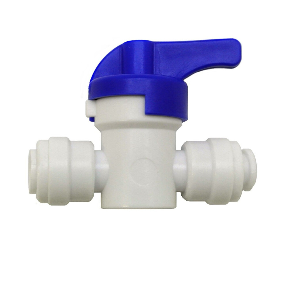 Finerfilters In Line Push Fit Shut Off Valve Tap / Isolation Valve 1/4" X 1/4" For Water Filter Systems & Reverse Osmosis Lldpe Tubing 5060513510088