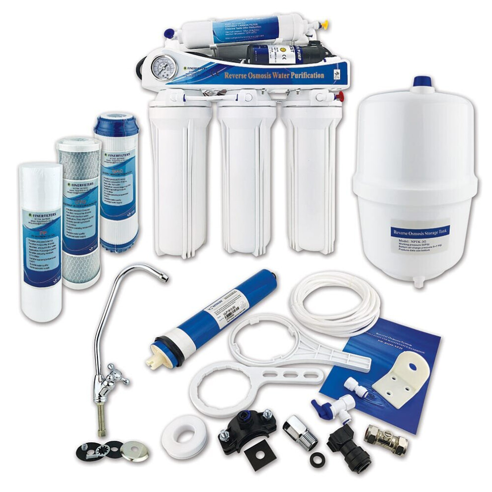 Finerfilters 5 Stage Domestic Reverse Osmosis Under Sink System with Diaphragm Booster Pump (50 GPD)