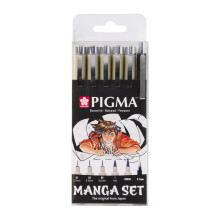 Lote de 6 rotuladores negros y portaminas - Set de Manga - Sakura Pigma