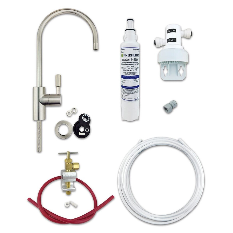 Deluxe Undersink Drinking Water Filter Kit with 1µm (1 Micron) Rated Finerfilters FC02 Filter - Brushed Nickel Tap
