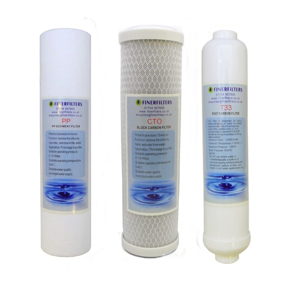 4 Stage Domestic Reverse Osmosis 10" Drop In Replacement Filter Pack (PP, CTO, T33) by Finerfilters