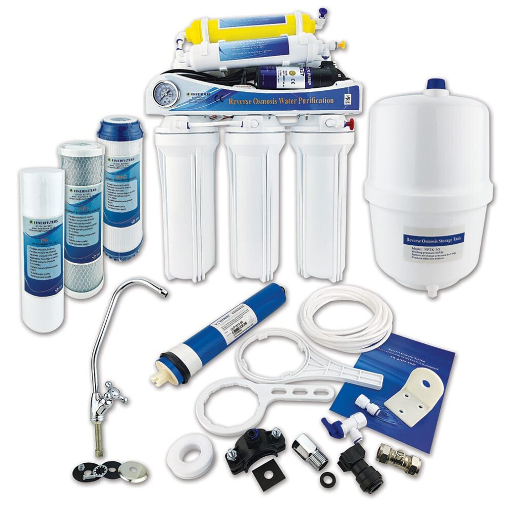 Finerfilters 6 Stage Domestic Reverse Osmosis Under Sink System with Diaphragm Booster Pump