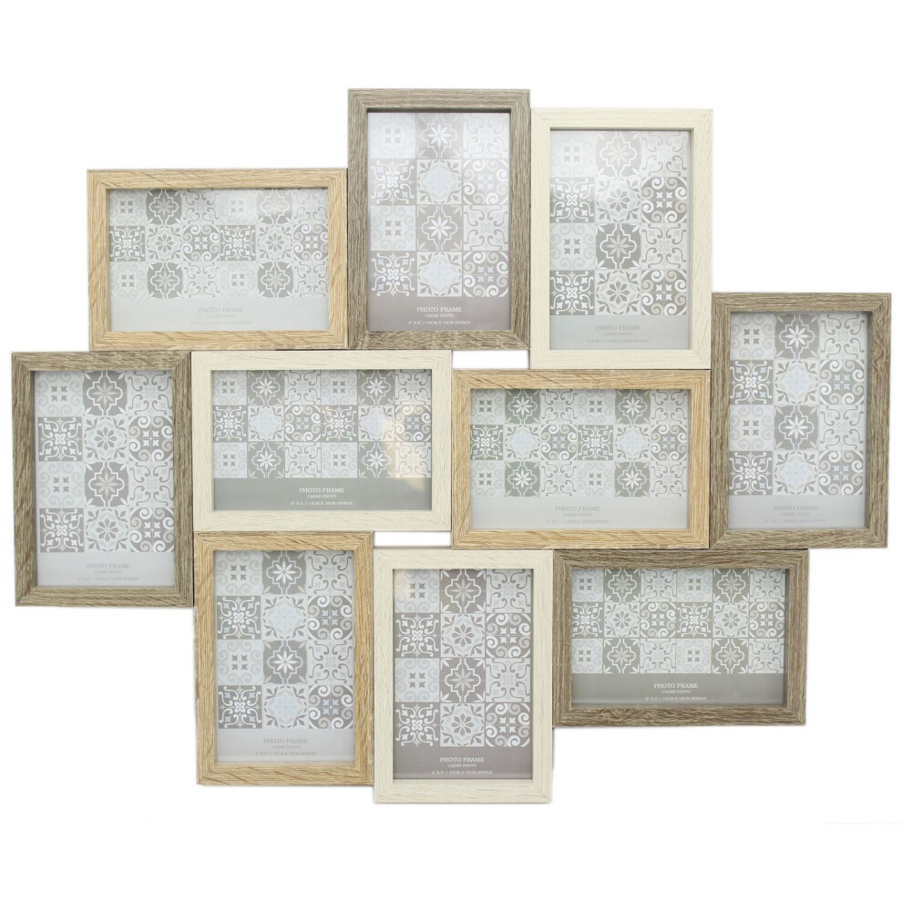 Large 10 Aperture Wooden Hanging Photo Picture Collage Multi Tonal Frame