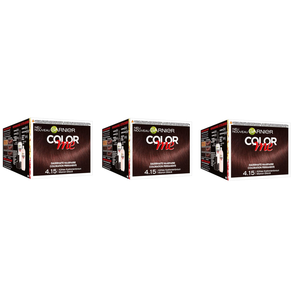 Garnier Colour Me 4.15 Iced Dark Brown Permanent Click & Ready Hair Dye 3x Boxes