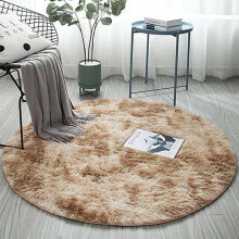 (Khaki, 100*100CM) Circle Round Shaggy Fluffy Anti-Skid Rugs Living Room Home Carpet Floor Mats