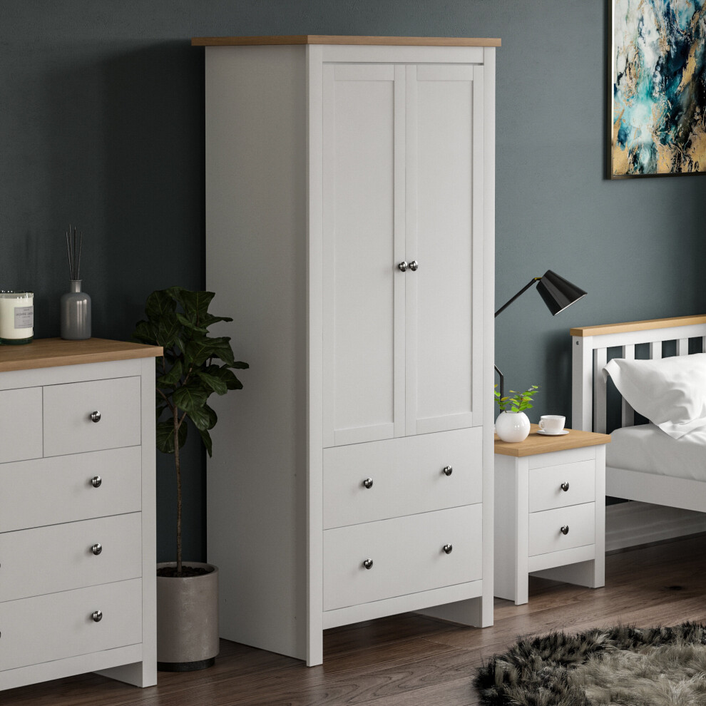 (White & Oak) Arlington 2 Door 2 Drawer Wardrobe Shaker Style