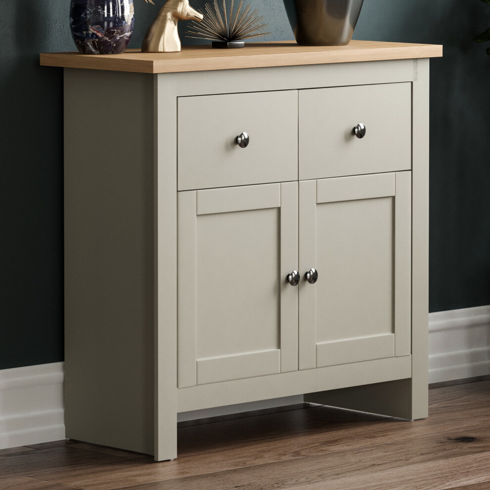 (Grey & Oak) Arlington 2 Drawer 2 Door Sideboard Cabinet Oak Top