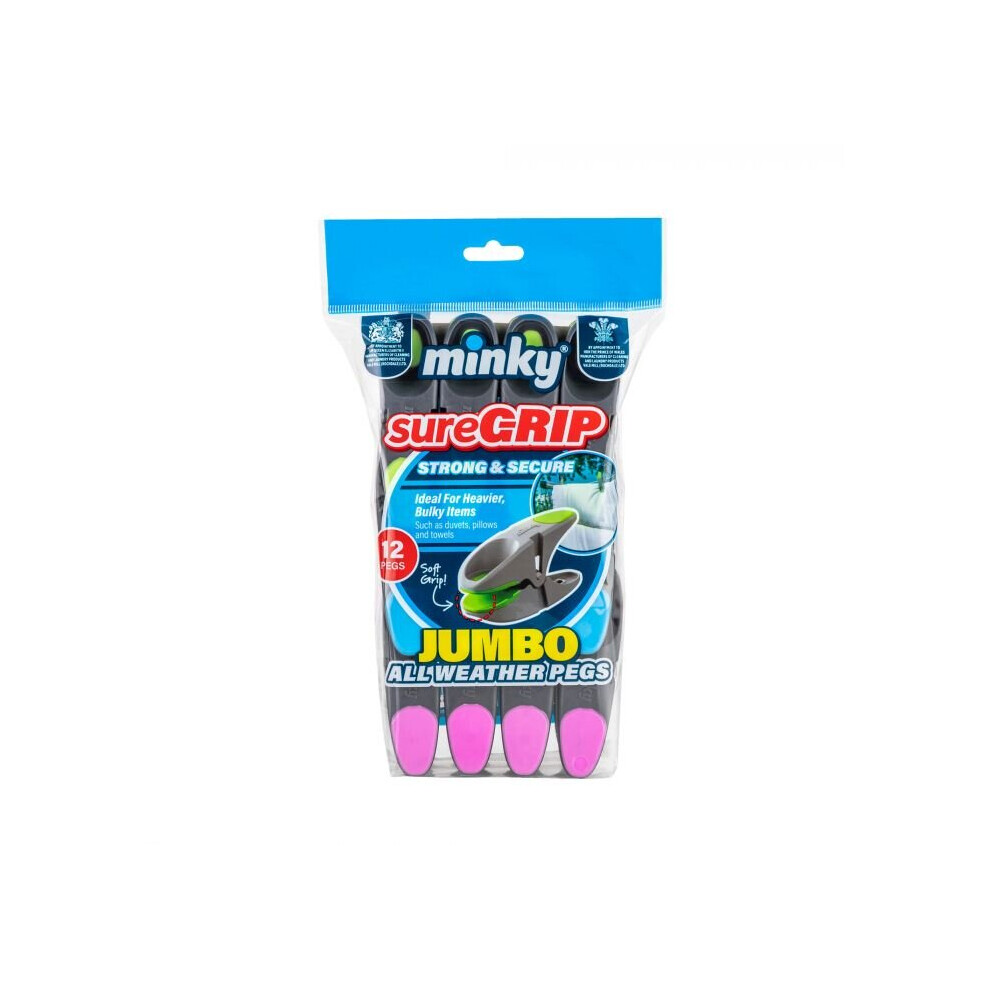 Minky 12 Suregrip Jumbo All Weather Soft Grip Pegs