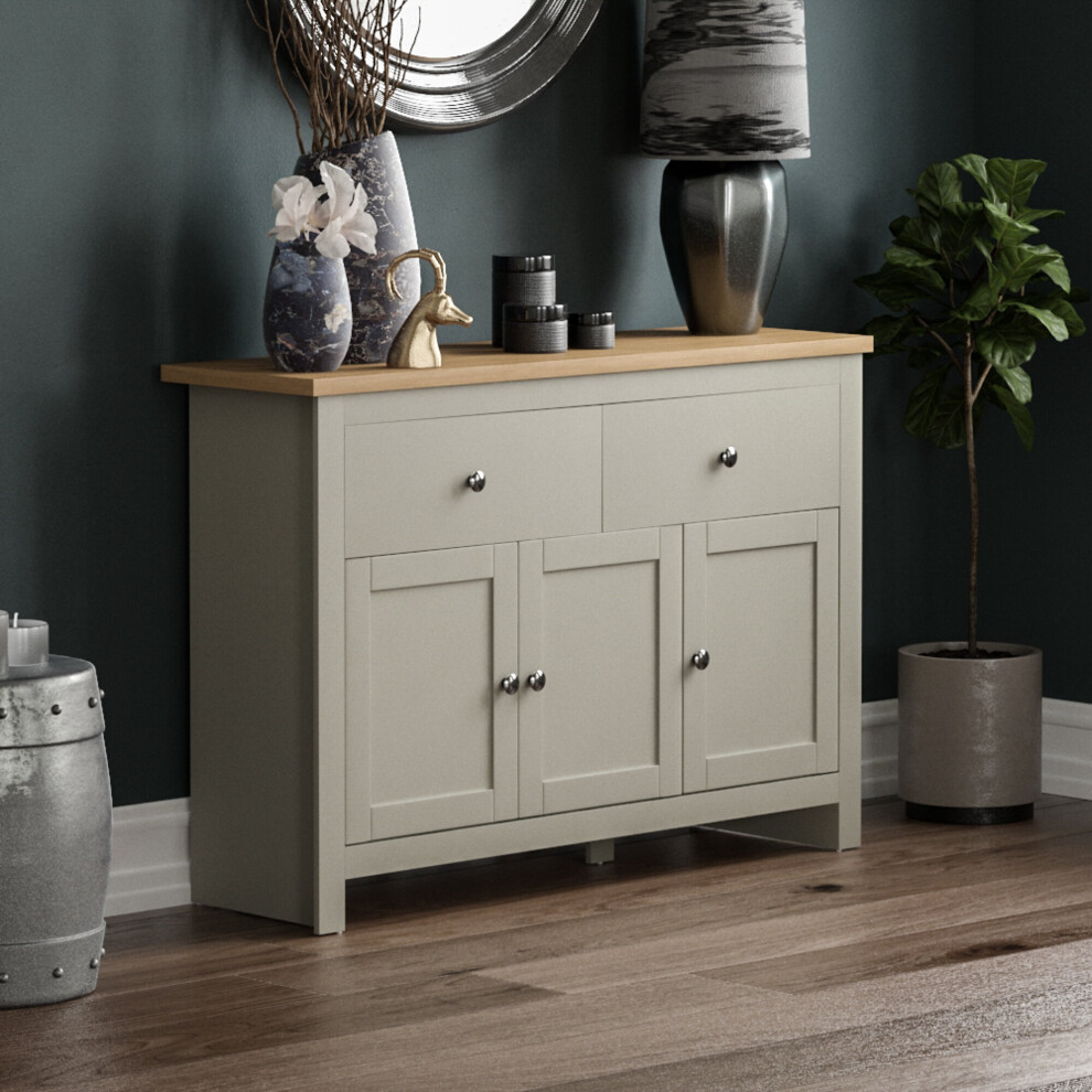 (Grey & Oak) Arlington 2 Drawer 3 Door Sideboard Cabinet Storage