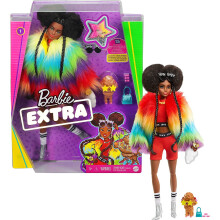 Barbie Extra Doll In Rainbow Coat with Pet Dog Toy Gift For Girls