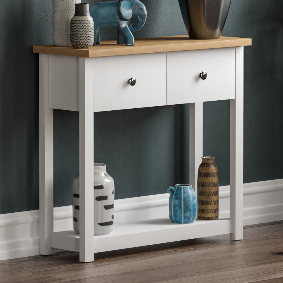 (White & Oak) Arlington 2 Drawer Console Table Hallway Storage