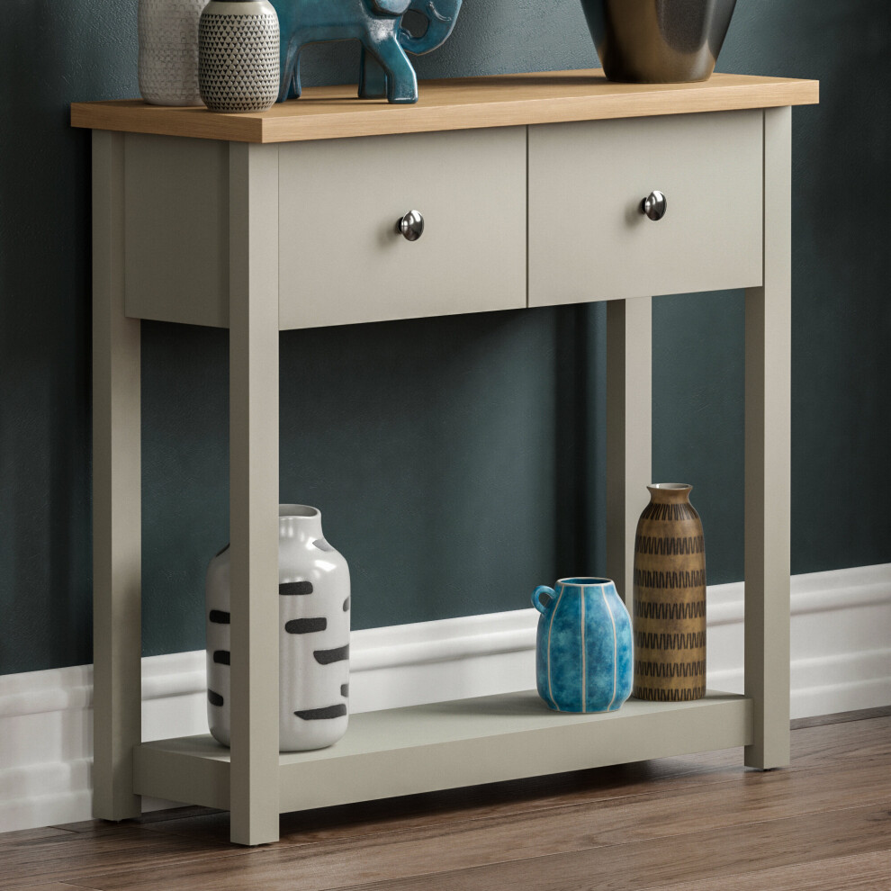 (Grey & Oak) Arlington 2 Drawer Console Table Hallway Storage