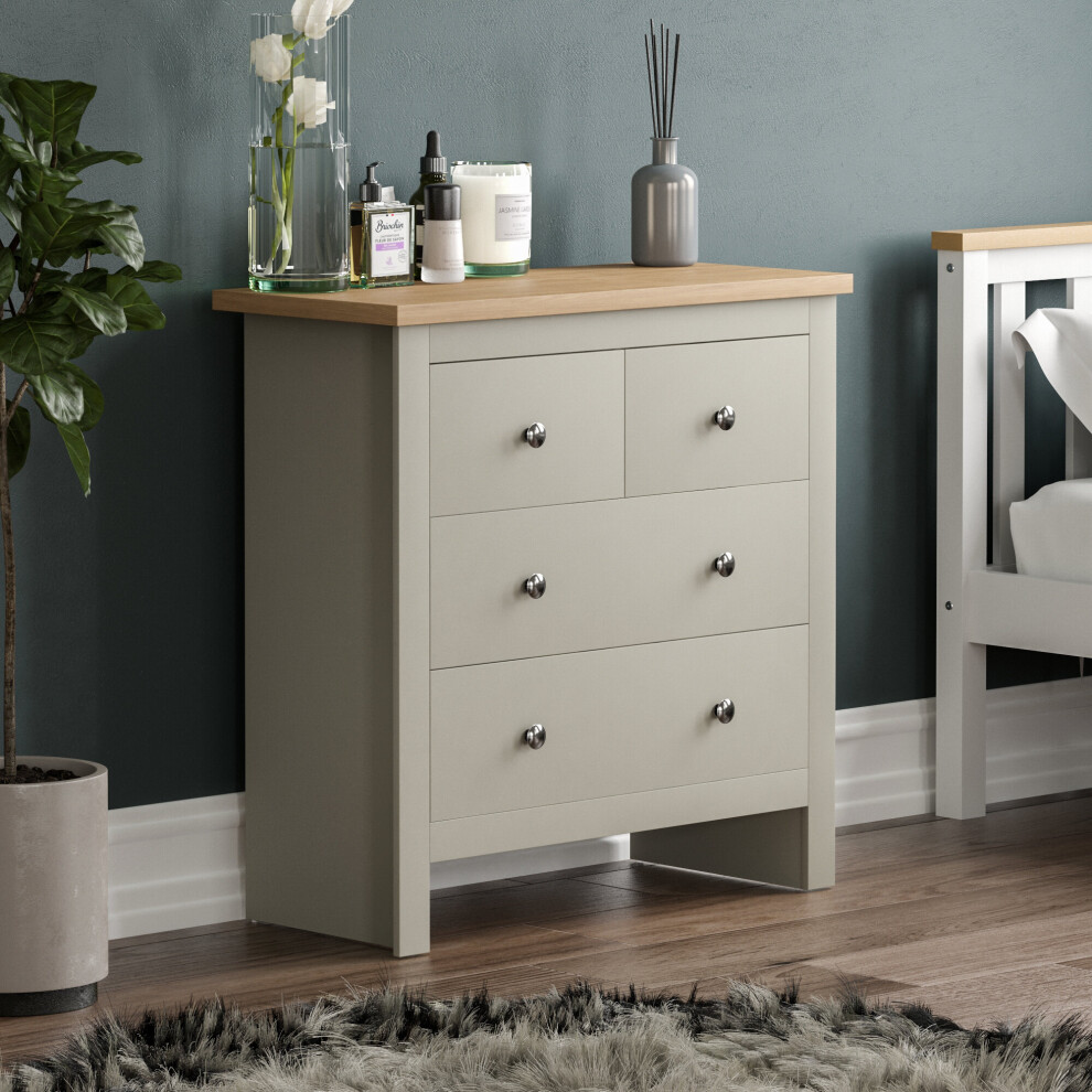 (Grey & Oak) Arlington 2+2 Drawer Chest Bedroom Storage Oak Top