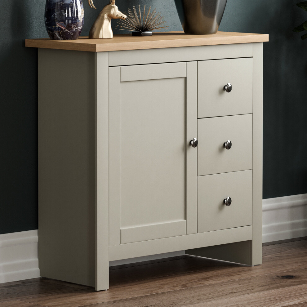 (Grey & Oak) Arlington 3 Drawer 1 Door Sideboard Cabinet Oak Top