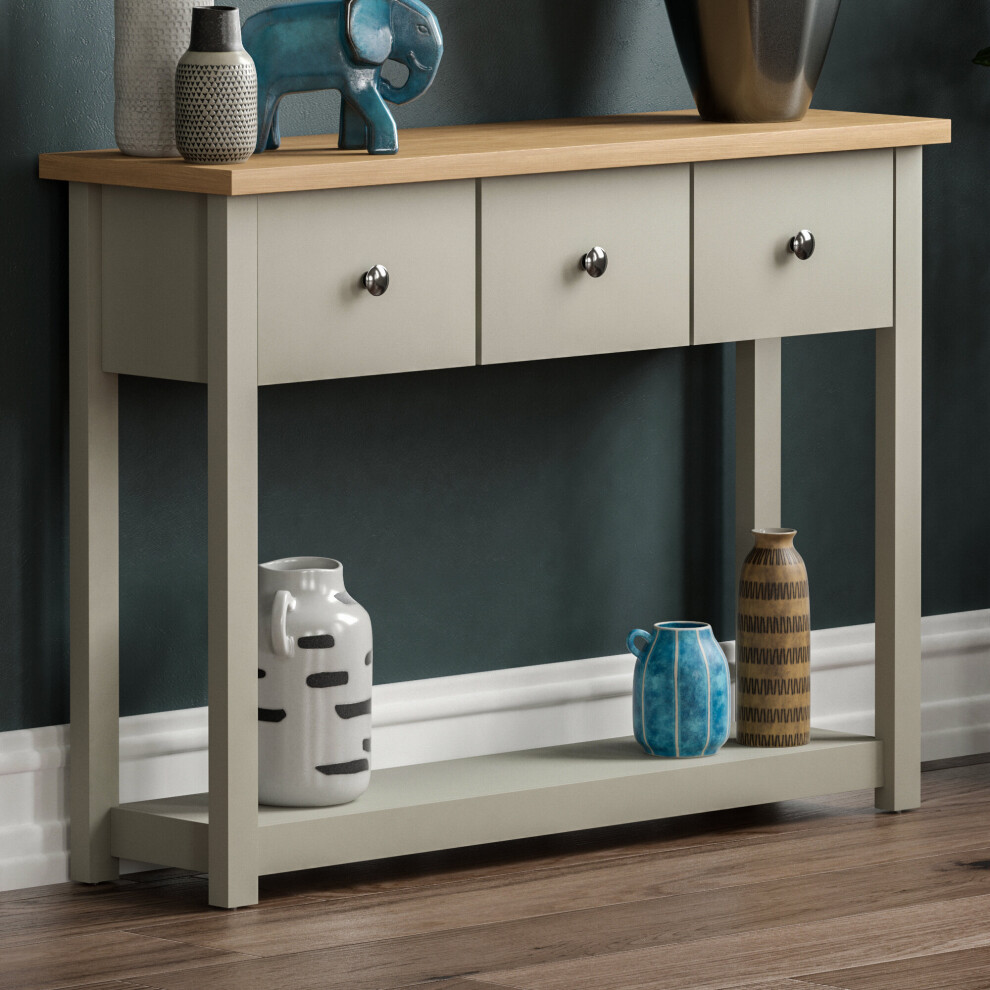 (Grey & Oak) Arlington 3 Drawer Console Table Hallway Storage