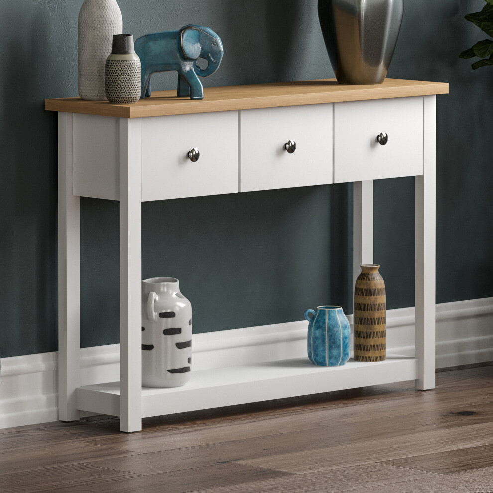 (White & Oak) Arlington 3 Drawer Console Table Hallway Storage