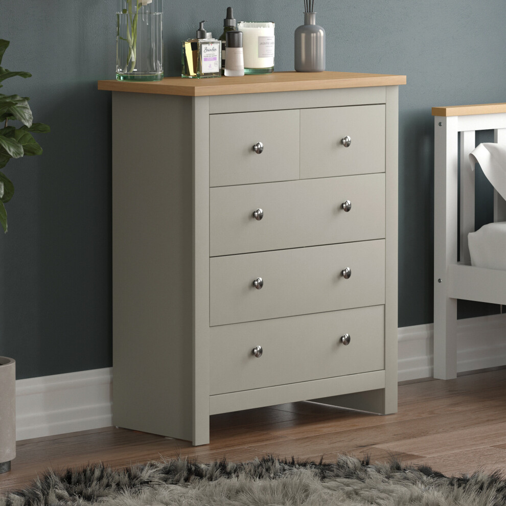 (Grey & Oak) Arlington 3+2 Drawer Chest Bedroom Garment Storage