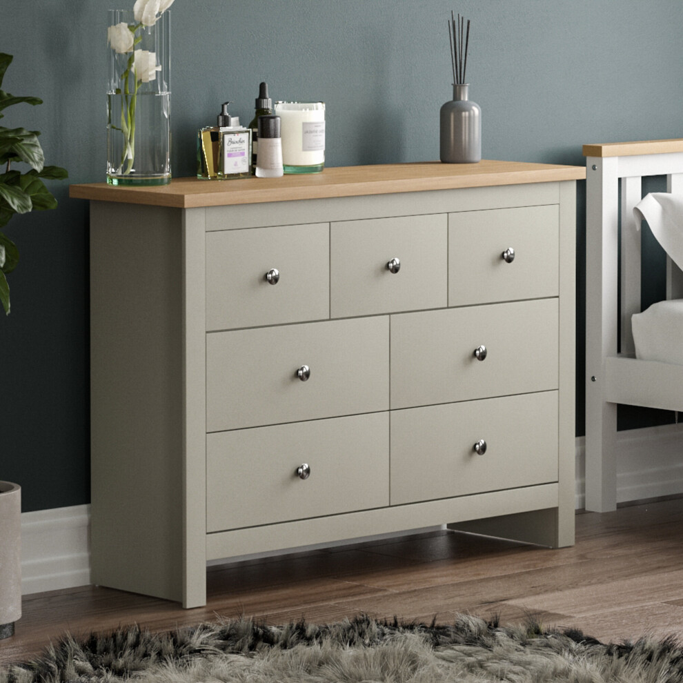 (Grey & Oak) Arlington 4+3 Drawer Chest Bedroom Storage Oak Top