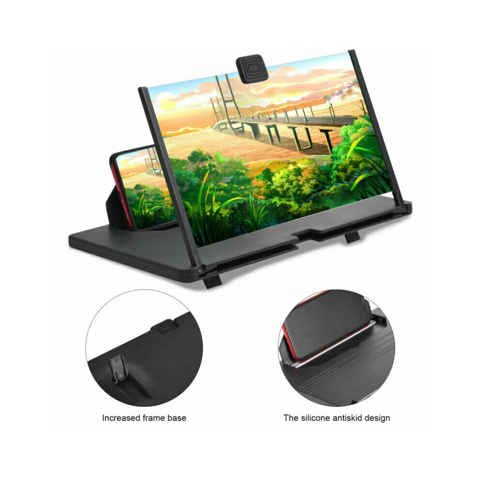 12" Thin Mobile Phone Amplifier 3D HD Video Magnifier Stand Bracket