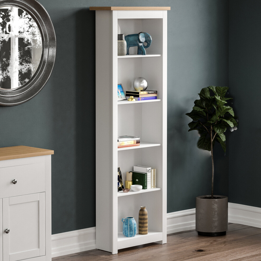 (White & Oak) Arlington 5 Tier Bookcase Shelf Library Storage