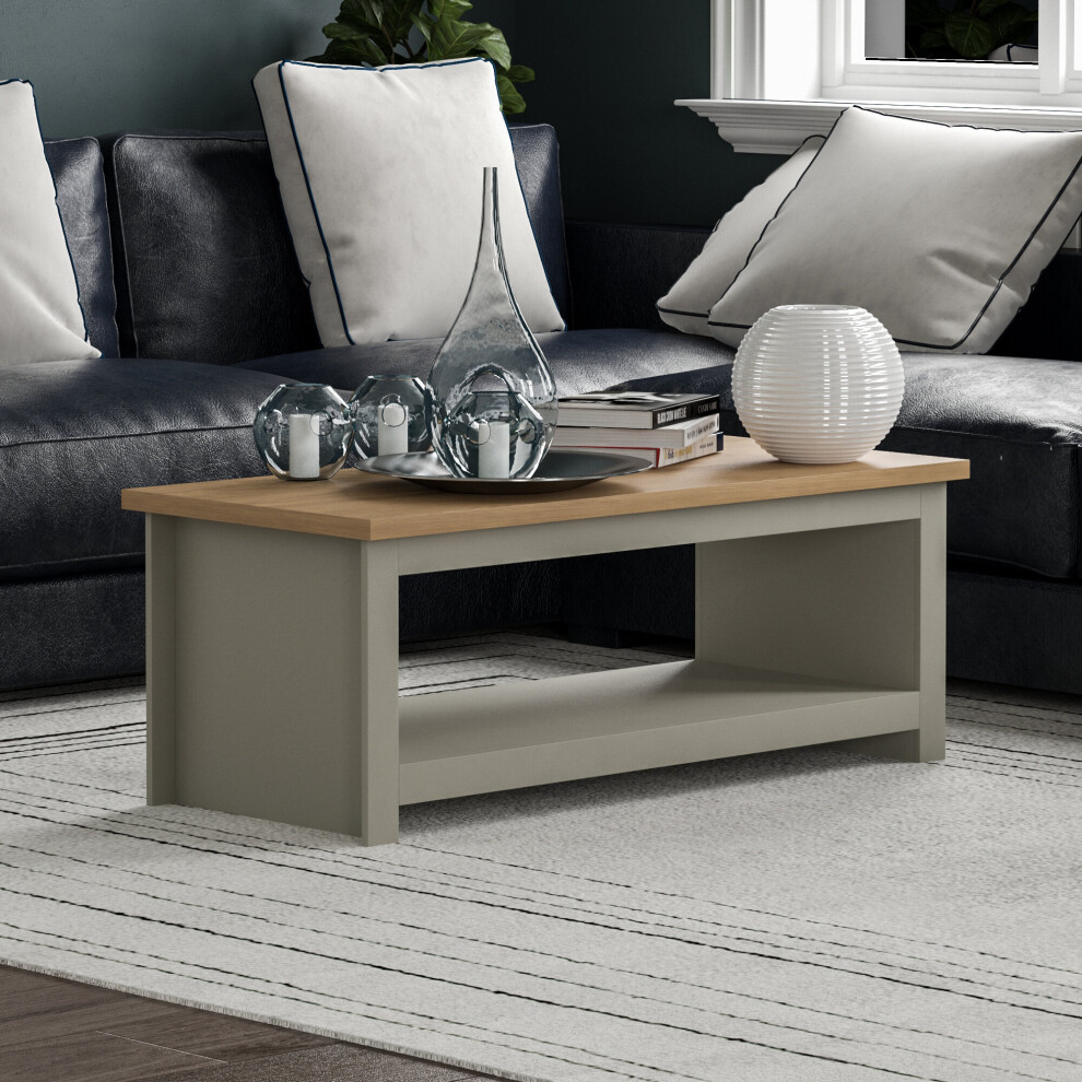 (Grey & Oak) Arlington Coffee Table Bottom Shelf Storage Oak