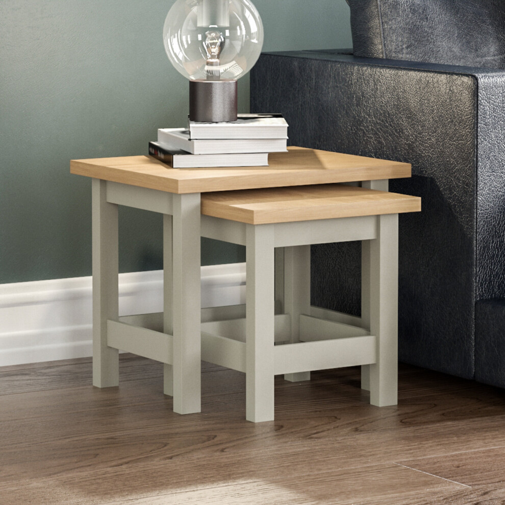 (Grey & Oak) Arlington Nest of Tables Set of 2 Lamp Side Table