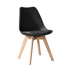 (BLACK, 1) D&S Tulip Chair Plastic Wood Retro Dining Chairs White Black Grey Red Yellow Blue