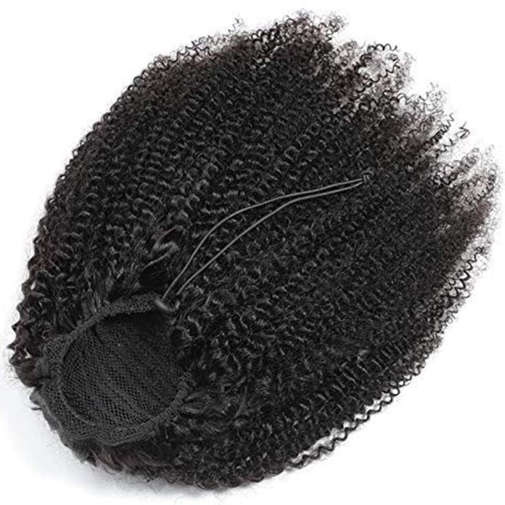 Kiqibeauty Unisex Black (8") Afro Kinky Curly Human Hair Drawstring Ponytail