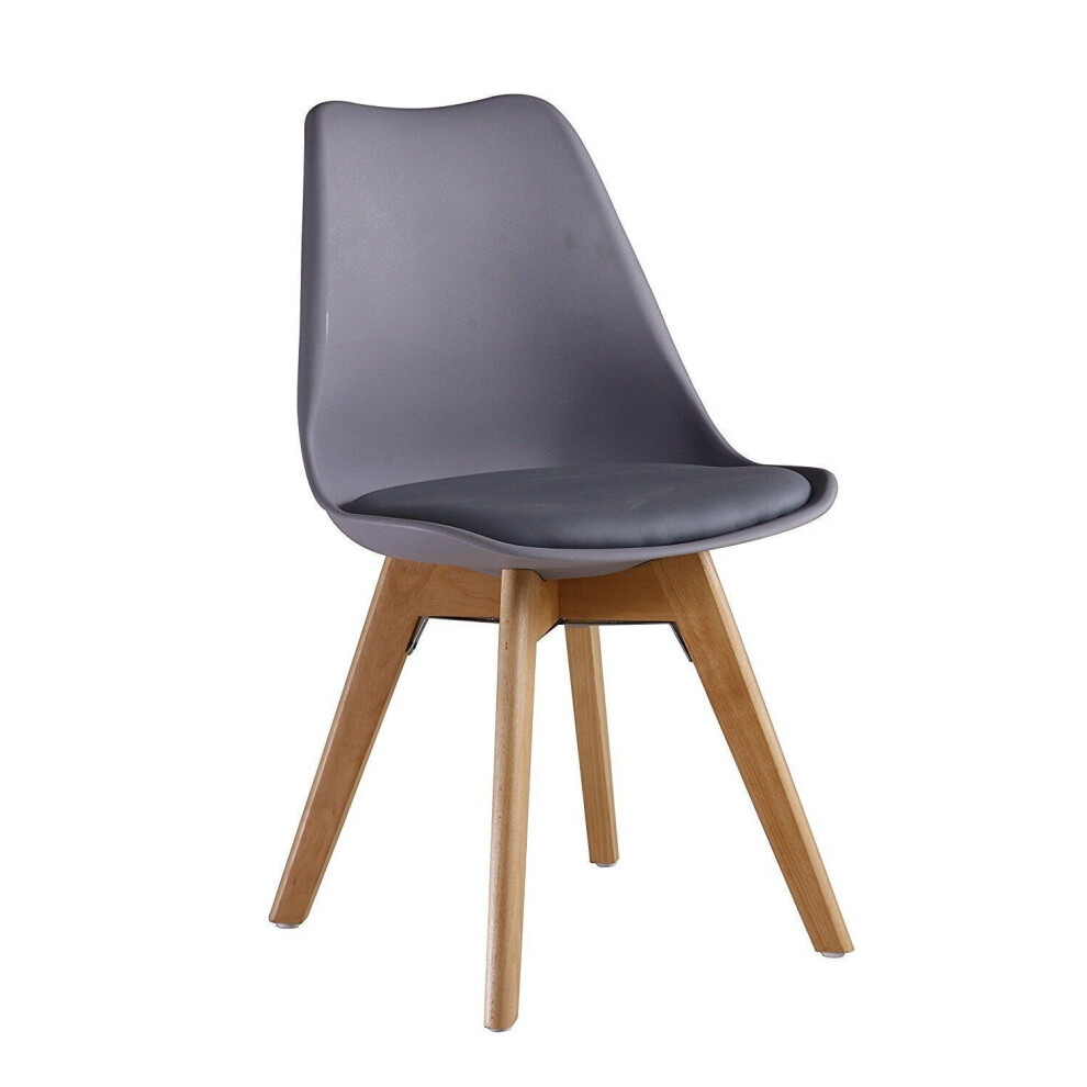 (DARK GREY, 4) D&S Tulip Chair Plastic Wood Retro Dining Chairs White Black Grey Red Yellow Blue