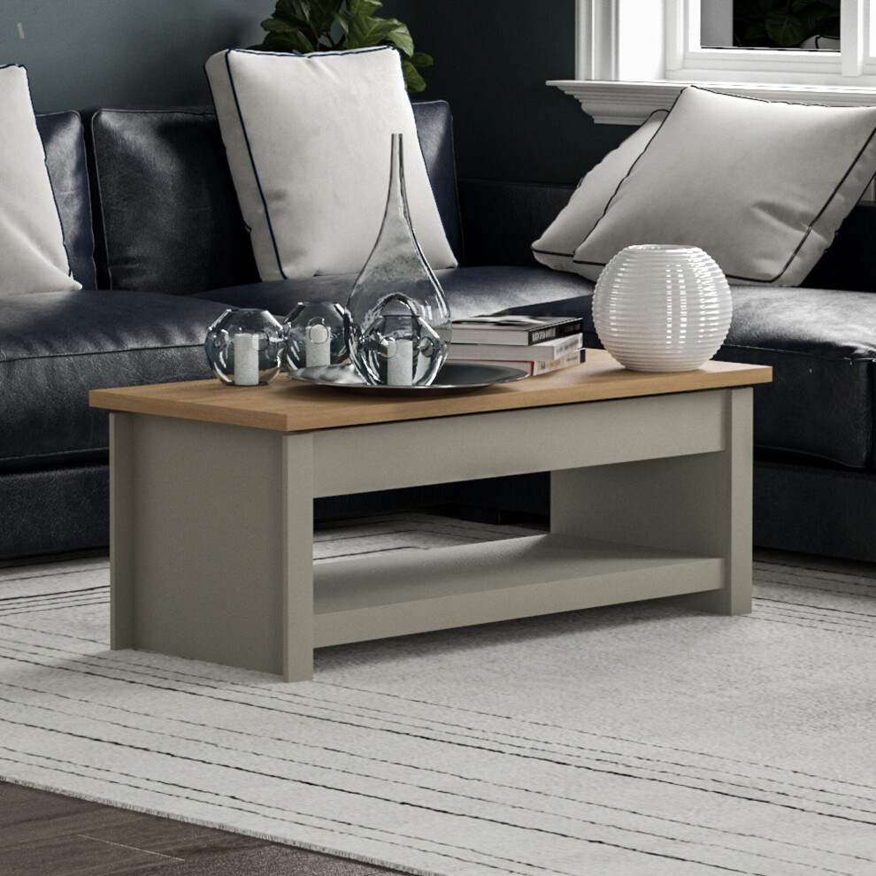 (Grey & Oak) Arlington Coffee Table Sliding Top Storage Drawer