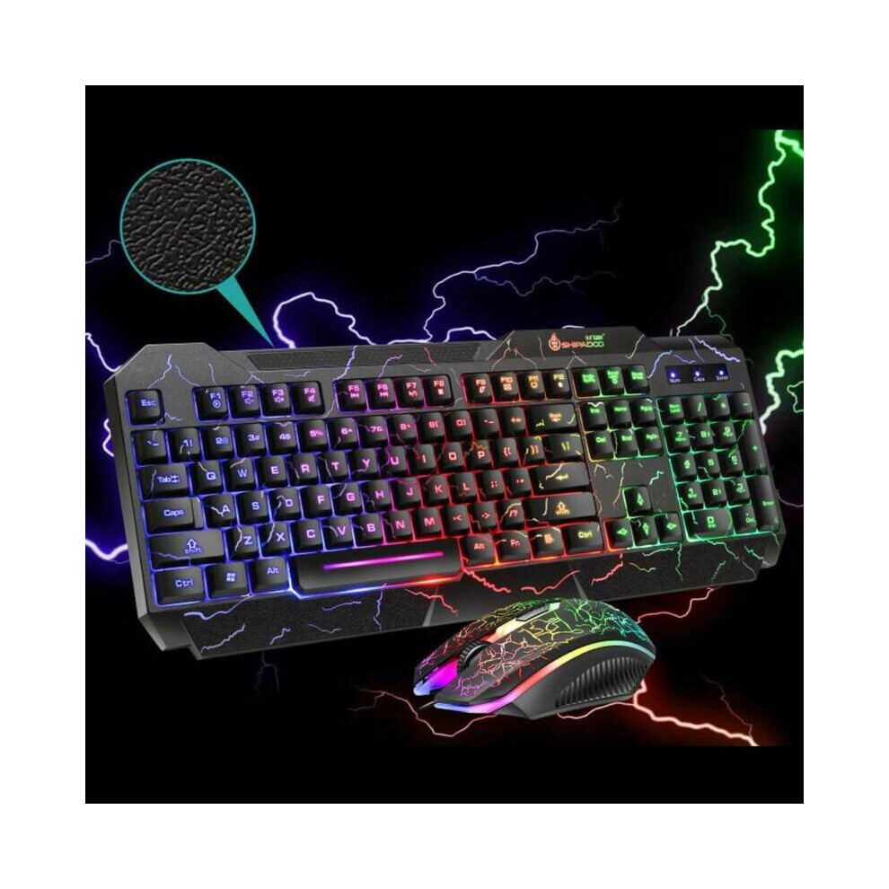Wired Led Rainbow Rgb Gaming Keyboard And Mouse Set Illuminated For Pc Laptop 795340887533