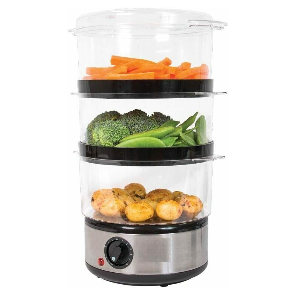 3 TIER STAINLESS STEEL ELECTRIC FOOD VEG 6 LTR STEAMER 400W TIMER RICE FISH