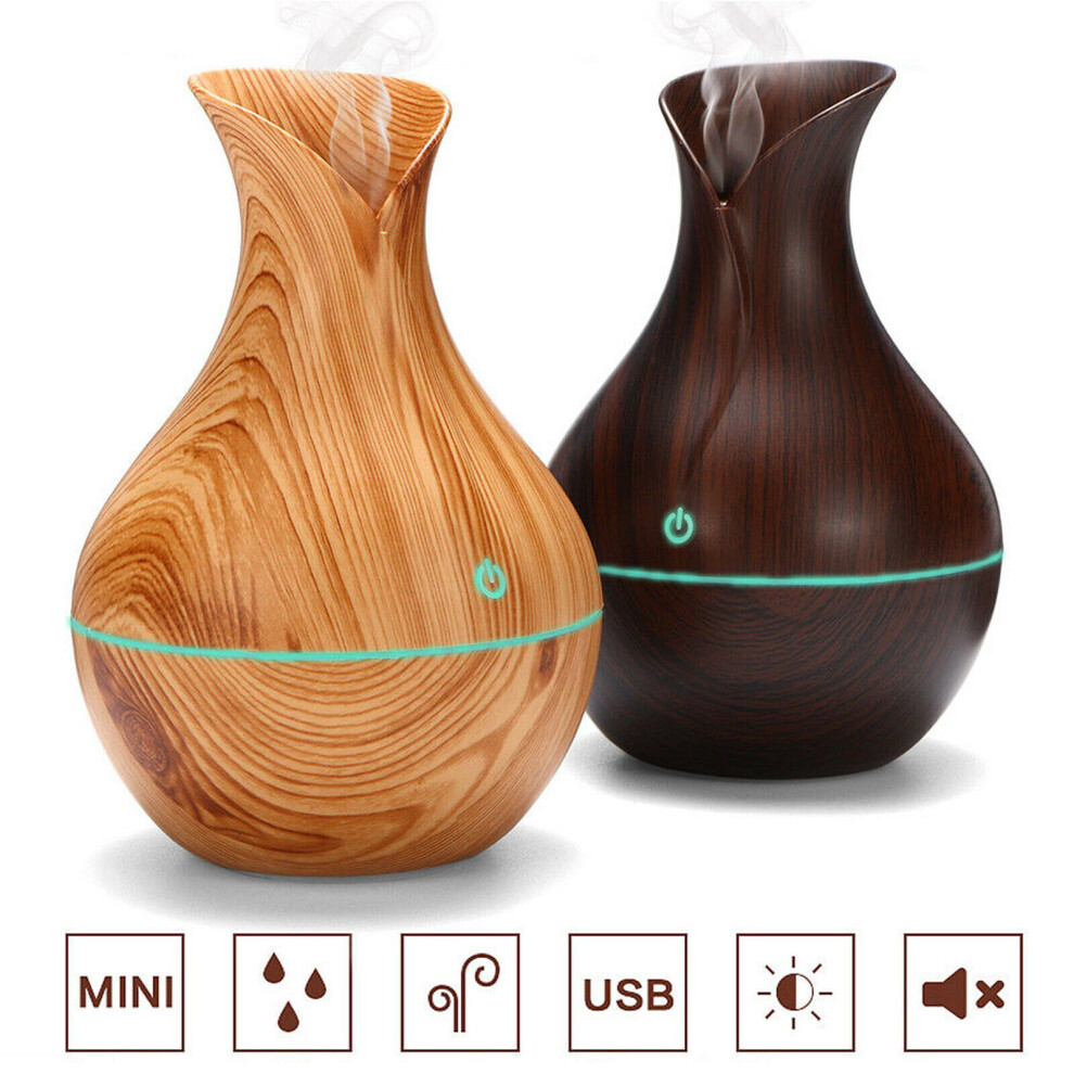 (Light Brown) Humidifier LED Ultrasonic Essential Oil Diffuser