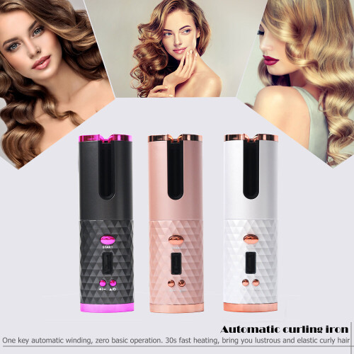 Ranpo (Rosa) Rizador automático de cabello USB recargable, cerámica para rizos