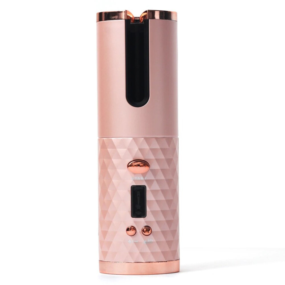 (Pink) Wireless Automatic Curling Iron Hair Curler USB Rechargeable For LCD Display Curly Machine